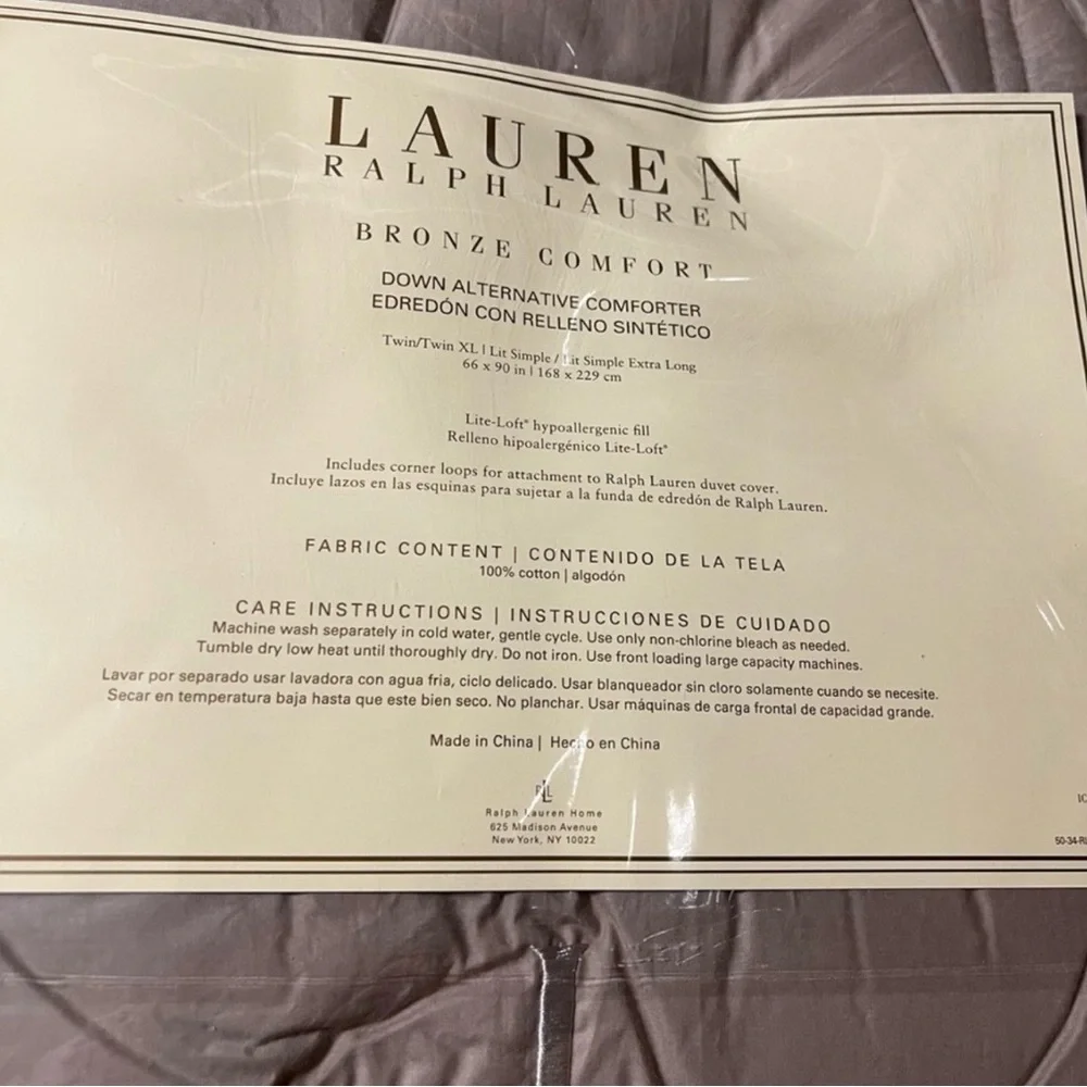 NEW Ralph Lauren Bronze Comfort Twin XL Down Alternative Cotton Comforter Tan